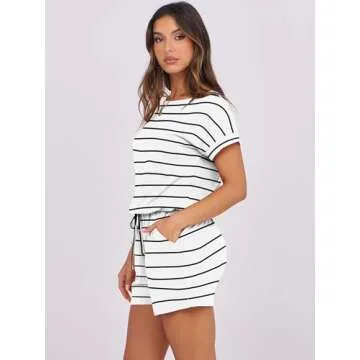 ANRABESS Rompers for Women Summer 2025 Casual Dressy One Piece Tshirt Short Pants Jumpsuit Beach Vacation Outfit Clothes A233-baihei-M White Black