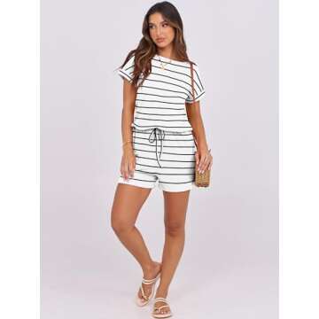 ANRABESS Rompers for Women Summer 2025 Casual Dressy One Piece Tshirt Short Pants Jumpsuit Beach Vacation Outfit Clothes A233-baihei-M White Black