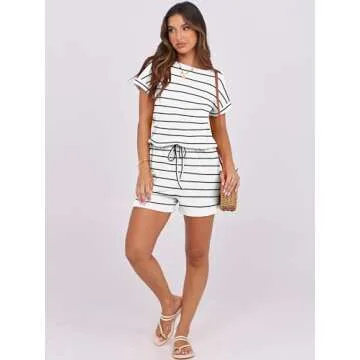 ANRABESS Rompers for Women Summer 2025 Casual Dressy One Piece Tshirt Short Pants Jumpsuit Beach Vacation Outfit Clothes A233-baihei-M White Black