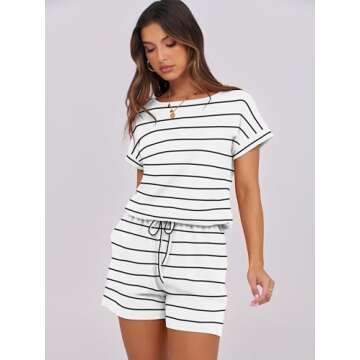 ANRABESS Rompers for Women Summer 2025 Casual Dressy One Piece Tshirt Short Pants Jumpsuit Beach Vacation Outfit Clothes A233-baihei-M White Black