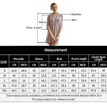 Clocly Nightgowns for Women Button Down Night Shirt 3/4 Sleeve Boyfriend V-Neck Sleepwear Pajama Dress (Pink, XX-Large)