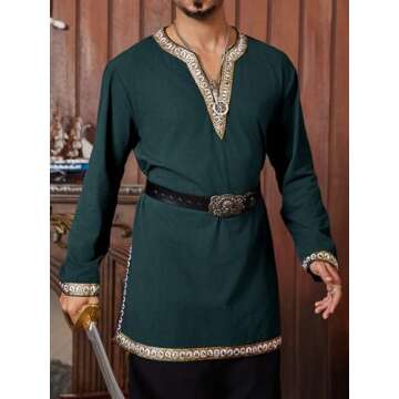 Gafeng Mens Medieval Costume Renaissance Pirate Tunic - Unisex LARP Shirt