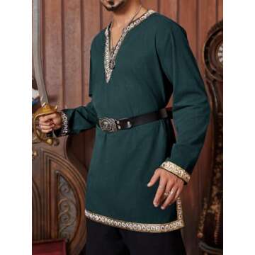 Gafeng Mens Medieval Pirate Halloween Tunic Shirt