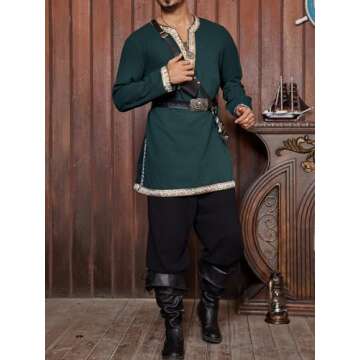 Gafeng Mens Medieval Pirate Halloween Tunic Shirt