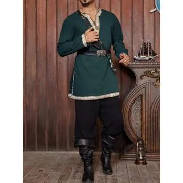 Gafeng Mens Medieval Pirate Halloween Tunic Shirt