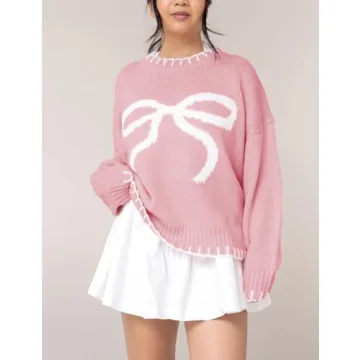 Chic Women's Bow Knit Sweater - Stylish & Cozy