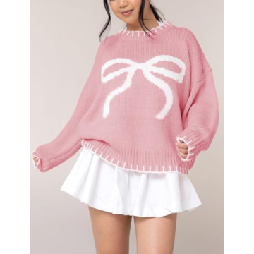 Chic Women's Bow Knit Sweater - Stylish & Cozy