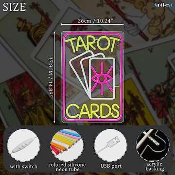 Artlast Tarot Cards Neon Sign, Pink LED Light for Room Wall Decor, Dimmable Switch, Acrylic Material...
