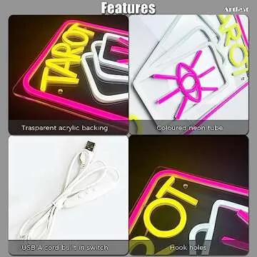 Artlast Tarot Cards Neon Sign, Pink LED Light for Room Wall Decor, Dimmable Switch, Acrylic Material, 10.24x14.88 inches, Indoor Neon Signage