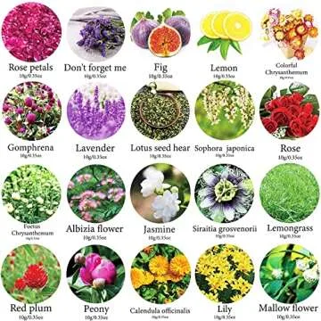 20 Bags Dried Flowers,100% Natural Dried Flowers Herbs Kit for Soap Making, DIY Candle Making,Bath -...