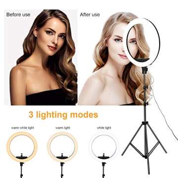 Ring Light, Ring Light with Stand, 18 Inch 3 Color Mode 3200k-6000k Color Temperature Dimmable 60W 400 LED Beads with Remote Controlled for Photography Phone Camera YouTube Vlog Makeup Studio Video