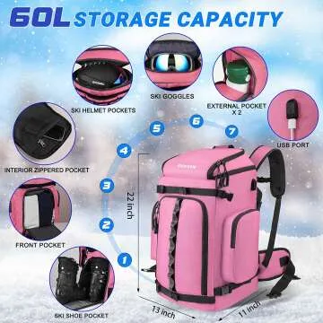 Durable Ski Boot Bag - Waterproof Travel Backpack 60L