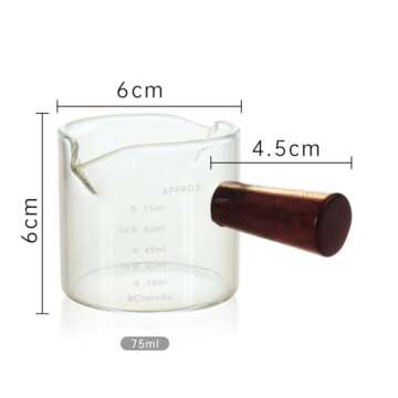 1 Pack Double Spouts Measuring Triple Pitcher Milk Cup with Wood Handle 75ML Espresso Shot Glasses Parts Clear Glass By BCnmviku