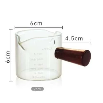 1 Pack Double Spouts Measuring Triple Pitcher Milk Cup with Wood Handle 75ML Espresso Shot Glasses Parts Clear Glass By BCnmviku