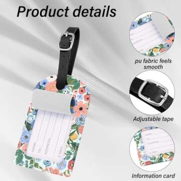 BHAHB 2 Pack Luggage Tag Luggage Tags PU Leather Suitcase Tags Aesthetic Cute Funny Travel Bag Labels for Women Girls-Flower Floral Pink Blue