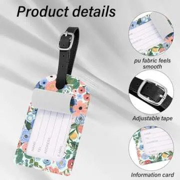 BHAHB 2 Pack Luggage Tag Luggage Tags PU Leather Suitcase Tags Aesthetic Cute Funny Travel Bag Labels for Women Girls-Flower Floral Pink Blue