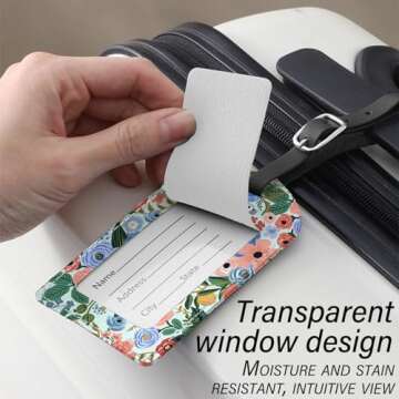 BHAHB 2 Pack Luggage Tag Luggage Tags PU Leather Suitcase Tags Aesthetic Cute Funny Travel Bag Labels for Women Girls-Flower Floral Pink Blue