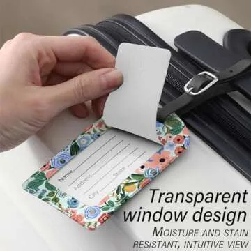 BHAHB 2 Pack Luggage Tag Luggage Tags PU Leather Suitcase Tags Aesthetic Cute Funny Travel Bag Labels for Women Girls-Flower Floral Pink Blue