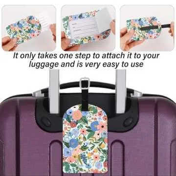 BHAHB 2 Pack Luggage Tag Luggage Tags PU Leather Suitcase Tags Aesthetic Cute Funny Travel Bag Labels for Women Girls-Flower Floral Pink Blue