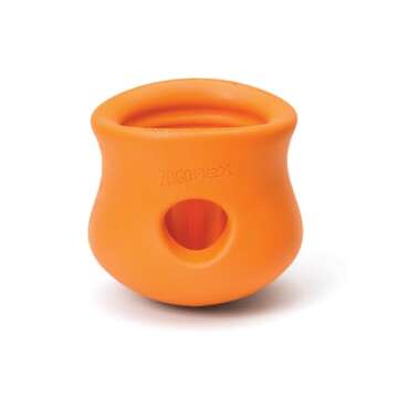 West Paw Zogoflex Toppl Treat Dispensing Dog Toy Puzzle – Interactive Chew Toys for Dogs – Dog Toy for Moderate Chewers, Fetch, Catch – Holds Kibble, Treats, Small 3", Tangerine
