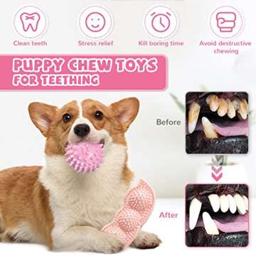 ABRRLO Puppy Toys,6 Pack Puppy Chew Toys for Teething Small Breed,Cute Pink Small Dog Chew Toys,Soft Rubber Durable Dog Teething Toys,Puppy Teething Toys for Small Puppies, Dog Toys Set