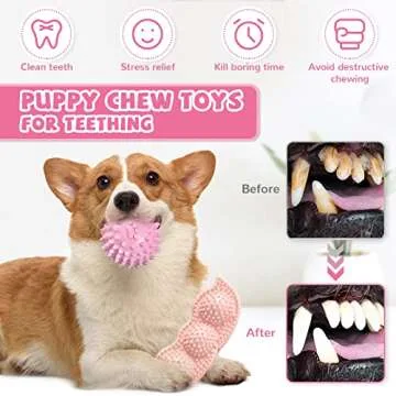 ABRRLO Puppy Toys,6 Pack Puppy Chew Toys for Teething Small Breed,Cute Pink Small Dog Chew Toys,Soft Rubber Durable Dog Teething Toys,Puppy Teething Toys for Small Puppies, Dog Toys Set