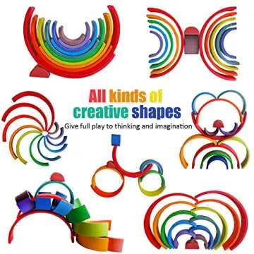 SHIERDU Wooden Rainbow Stacking Toy, 12-Piece Wooden Building Block Set, Wooden Building Block Nesti...