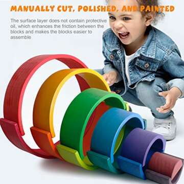 SHIERDU Wooden Rainbow Stacking Toy, 12-Piece Wooden Building Block Set, Wooden Building Block Nesting Puzzle, Early Childhood Matching Education and Learning Montessori Toys 3 4 5 6 Years Old