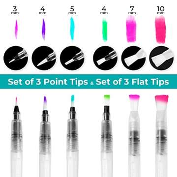 Water Color Brush Pen Set: Ohuhu Set of 6 Watercolor Paint Brushes for Water Soluble Colored Pencil Watercolor Water-Base Markers Powdered Pigment Watercolor Paints Ideal for Adults Teens Artists