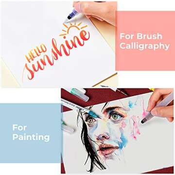 Water Color Brush Pen Set: Ohuhu Set of 6 Watercolor Paint Brushes for Water Soluble Colored Pencil Watercolor Water-Base Markers Powdered Pigment Watercolor Paints Ideal for Adults Teens Artists