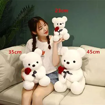 SHAFISH Cute Plush Teddy Bear Stuffed Animal Teddy Bear with Rose Plush Doll Toy Gift for Girlfriend, Valentines Day Gift, Party Decoration(White,23cm/9in)