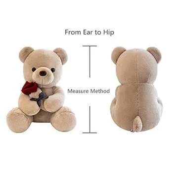 SHAFISH Cute Plush Teddy Bear Stuffed Animal Teddy Bear with Rose Plush Doll Toy Gift for Girlfriend, Valentines Day Gift, Party Decoration(White,23cm/9in)