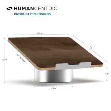 HumanCentric Portable Electronic Device Stand - Black Walnut Wood Laptop Stand, Ergonomic Computer Stand for Laptop, Compatible with MacBook Stand up to 16 inches