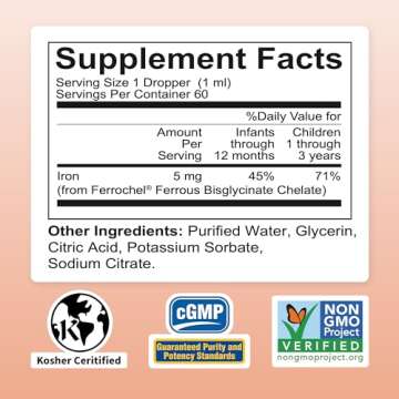 Nature's Nutra Easy Iron, Premium Liquid Iron for Baby, Infant, Kids and Children, Ferrochel, Anemia...