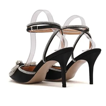 Arqa Women's Rhinestone Bow Heels – Stunning Satin Pumps