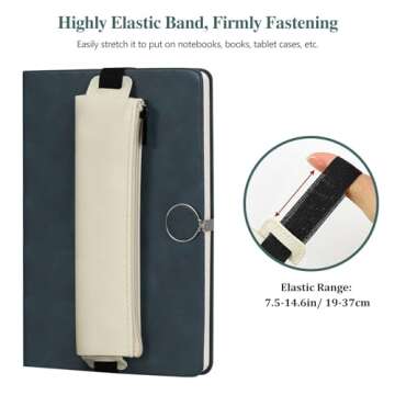 MoKo Elastic Pen Holder for Notebook, 4 Pieces PU Leather Pencil Case with Adjustable Band, Statione...