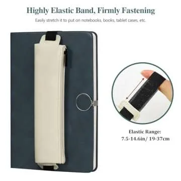 MoKo Elastic Pen Holder for Notebook, 4 Pieces PU Leather Pencil Case with Adjustable Band, Statione...