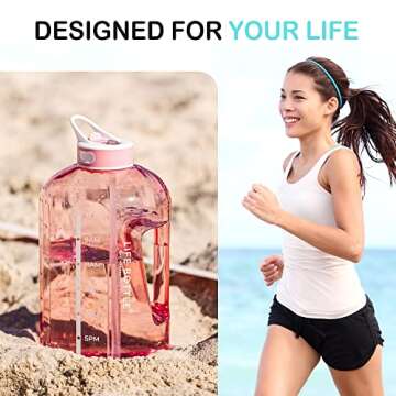 Life Bottle 1 Gallon Water Bottle with Straw Lid and Chug Lid, Leakproof Water Jug with Time Marker, No Quotes. 128 oz BPA Free Big Water Bottle with Handle and Straw