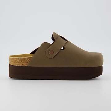 CUSHIONAIRE Women's Loom Cork Footbed Platform Clog – Comfortable Vegan Leather, Arch Support, All-Day Comfort, Wide Widths Available