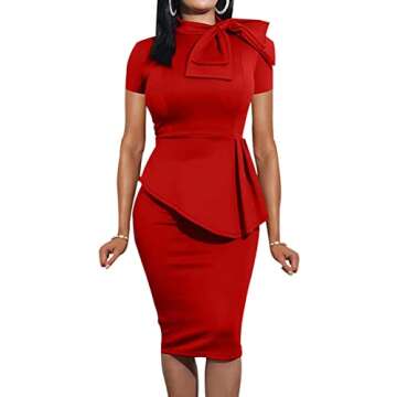 HipGlamp Women's Fashion Peplum Bodycon Dresses Short Sleeve Bow Club Ruffle Pencil Party Dress XX-L...