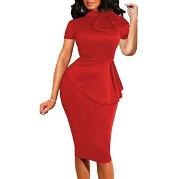HipGlamp Women's Fashion Peplum Bodycon Dresses Short Sleeve Bow Club Ruffle Pencil Party Dress XX-Large