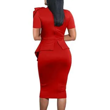 HipGlamp Women's Fashion Peplum Bodycon Dresses Short Sleeve Bow Club Ruffle Pencil Party Dress XX-Large