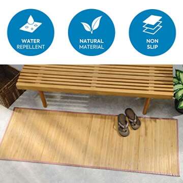 iDesign Bamboo Non-Skid Water-Resistant Floor Mat, The Formbu Collection – 24" x 72”, Natural Ta...