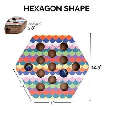 Furhaven Scratching Pad Ball Track Cat Toy w/ Catnip for Indoor Cats - Hexagonal Busy Box Scratcher - Rainbow Scales, One Size