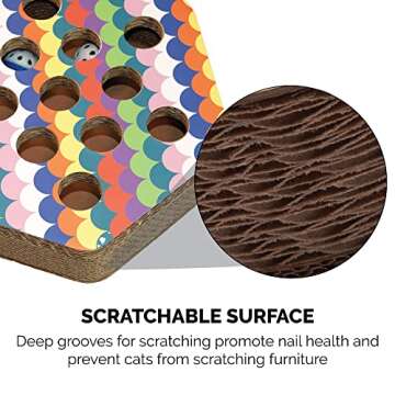 Furhaven Scratching Pad Ball Track Cat Toy w/ Catnip for Indoor Cats - Hexagonal Busy Box Scratcher - Rainbow Scales, One Size
