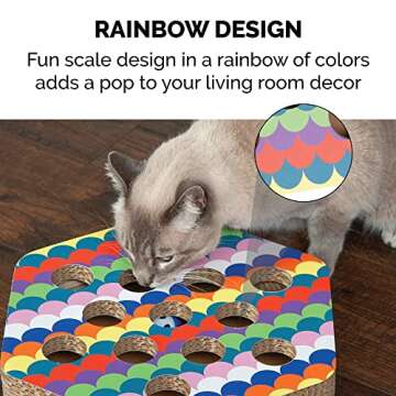 Furhaven Scratching Pad Ball Track Cat Toy w/ Catnip for Indoor Cats - Hexagonal Busy Box Scratcher - Rainbow Scales, One Size