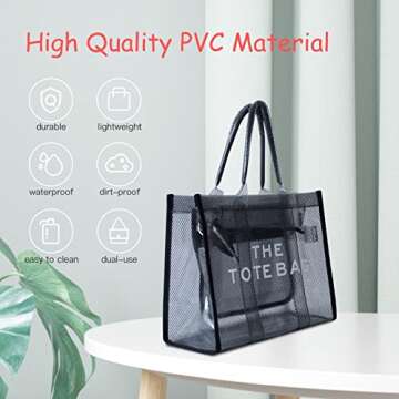 LMKIDS Plastic Travel Tote Bag Women Shoulder Handbag Crossbody Bag The Tote Bag for Beach (Black)