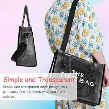 LMKIDS Plastic Travel Tote Bag Women Shoulder Handbag Crossbody Bag The Tote Bag for Beach (Black)