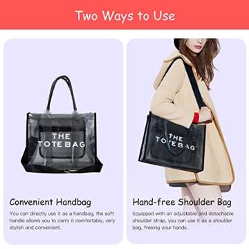 LMKIDS Plastic Travel Tote Bag Women Shoulder Handbag Crossbody Bag The Tote Bag for Beach (Black)