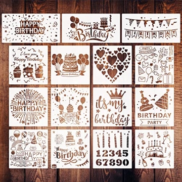 15 Pieces Birthday Stencils for Painting - Happy Birthday Templates for DIY Decor